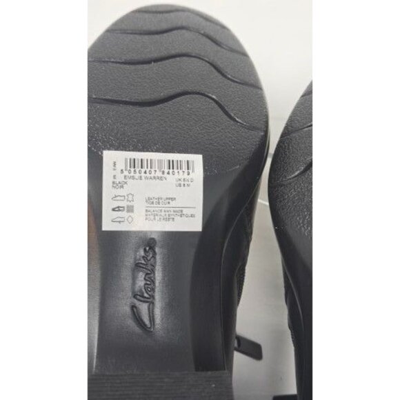 CLARKS Women's Emslie Warren black Leather Shoe Block Heel Side Zip size 8M - Picture 9 of 9